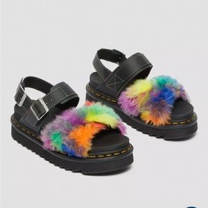 Dr. Doc Martens VOSS II FLUFFY Faux Fur Leather Sandals Multicolor Womens Size 8